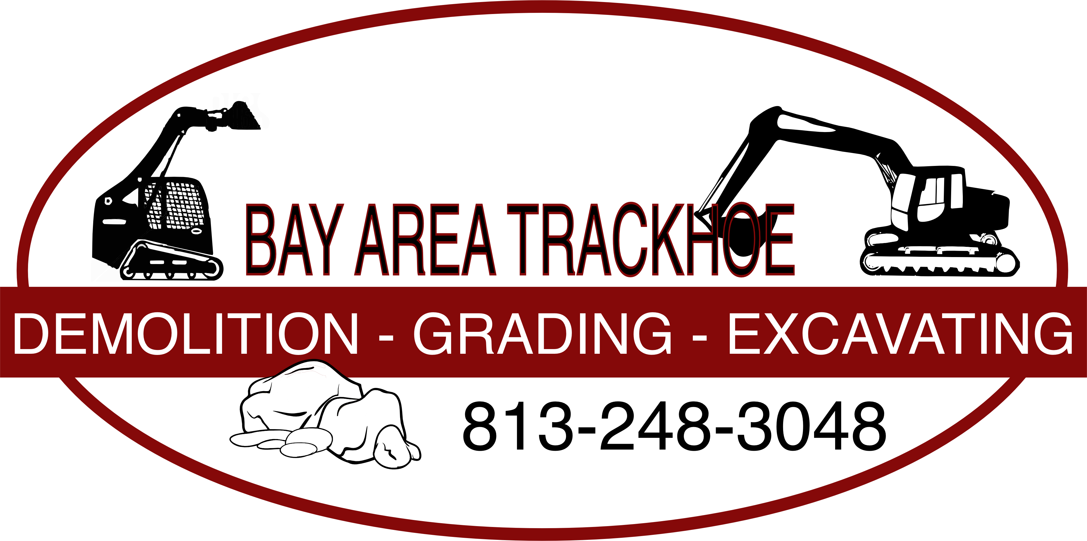 Oval-shaped logo for Bay Area Trackhoe, a hauling service based in Tampa.